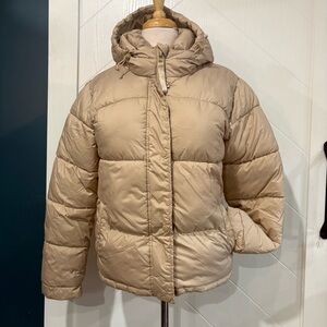 Ardene‎ Tan Puffer Bubble Jacket/ Hooded Quilted/ XS / Minimalist/ Chic/ Classic